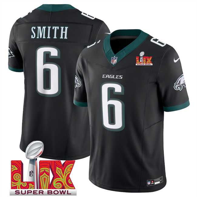 Men & Women & Youth Philadelphia Eagles #6 DeVonta Smith Black 2025 Super Bowl LIX Patch New F.U.S.E. Vapor Limited Stitched Jersey